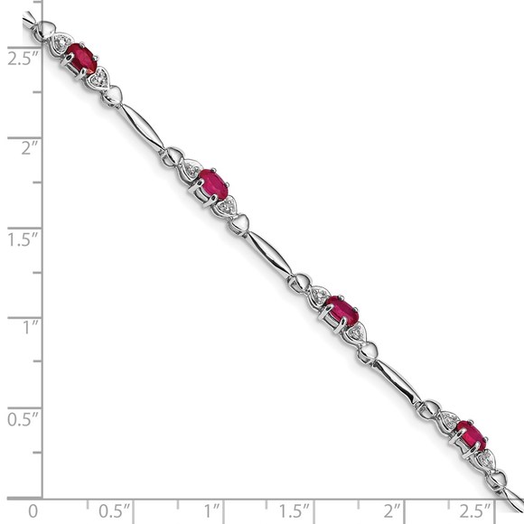 925 Sterling Silver Composite Ruby July Birthstone & Diamond Bracelet, 7" Length - Picture 3 of 5